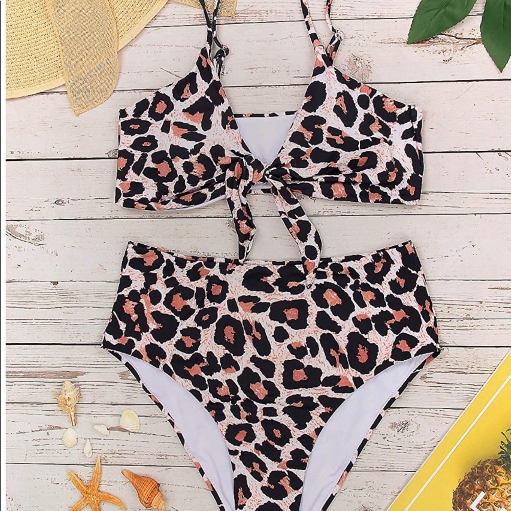Leopard print high waist bikini swimsuit NWT